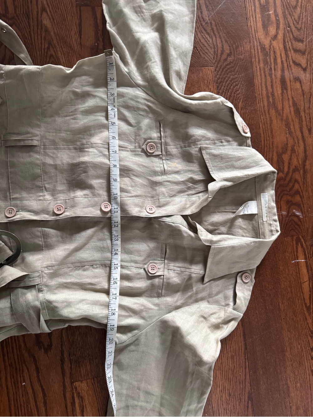 100% linen Beige Tie-Waist Utility Jacket - Women's Jacket & Coats xl - Picture 7 of 9